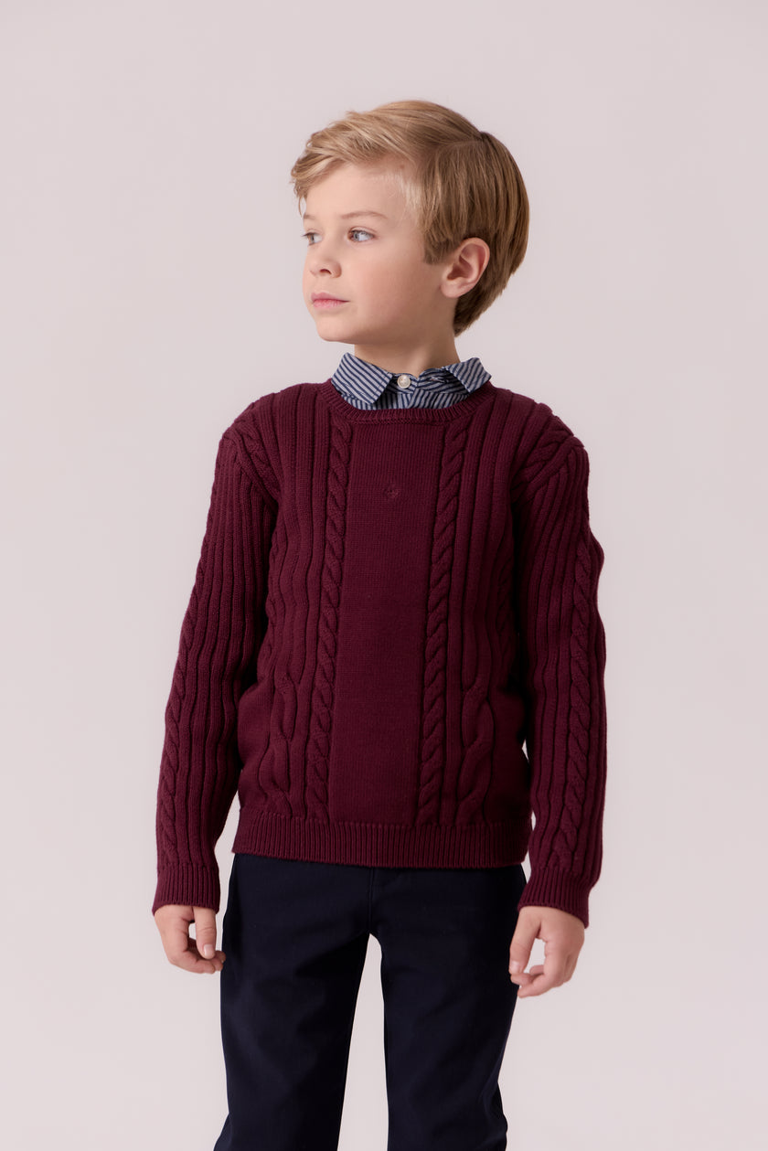 Sean Cable Knit Sweater - Cranberry