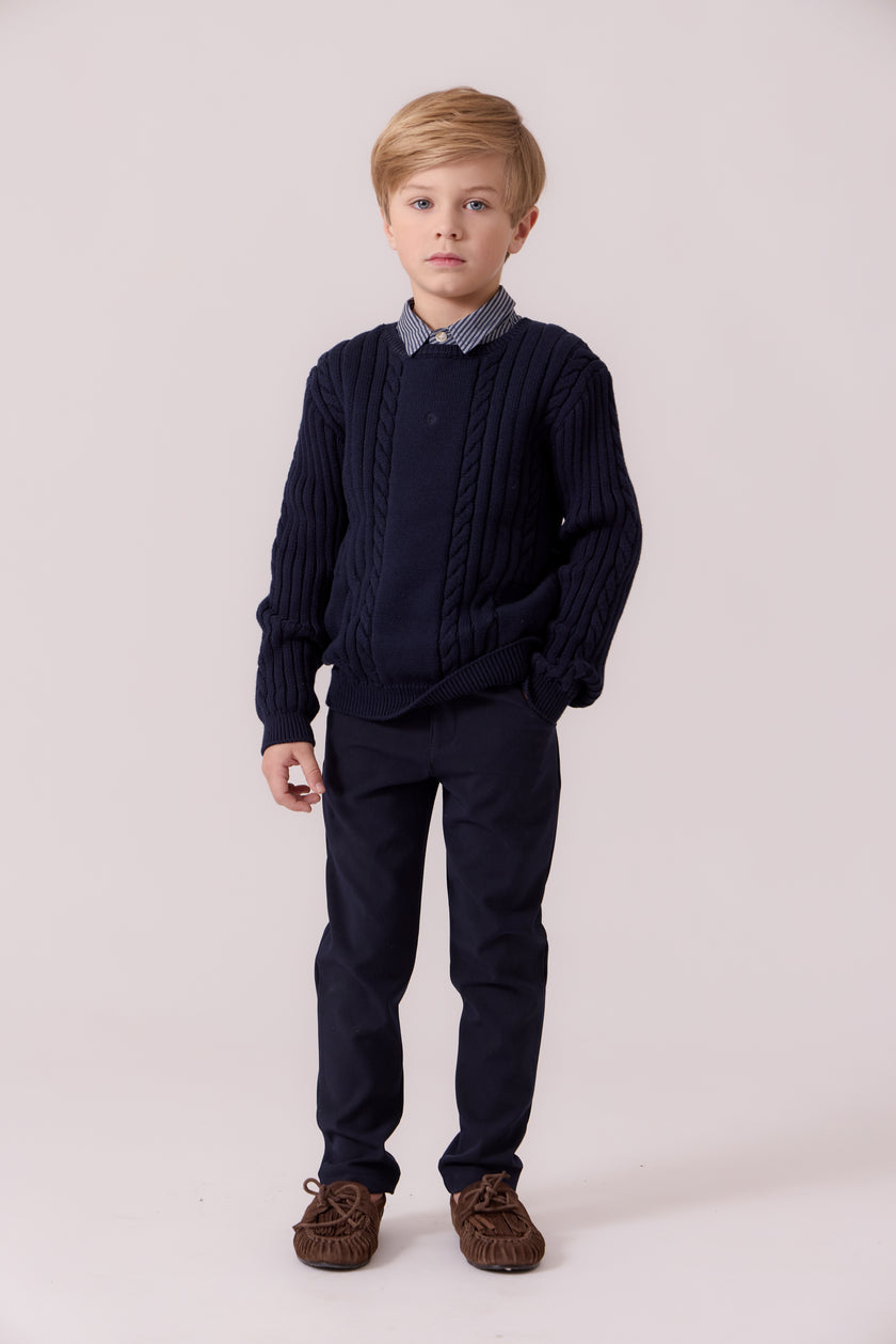 Sean Cable Knit Sweater - Navy
